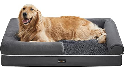 Feandrea Orthopädisches Hundebett, Hundekissen, Hundekorb, weiche Polsterung, Hundesofa, erhöhte Ränder, Bezug abnehmbar und waschbar, 106 x 76 x 18 cm, rutschfeste Unterseite, dunkelgrau PGW077G01V1