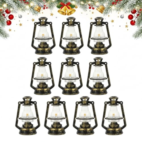 DOITOOL Mini Kerosin Lampe : 10 Stücke Mini Laterne Vintage Deko Ornament Öllampe Hängende Kerosin Miniatur Puppenhaus für Mikrolandschaft Gartenparty Fensterbank Weihnachtsfeier Dekorationen Schwarz