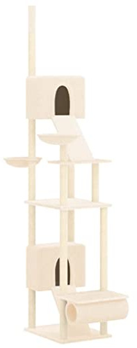 vidaXL Kratzbaum Deckenhoch, Katzenkratzbaum Sisal Verstellbare Kratzsäule, Katzenbaum Plüsch, Kletterbaum für Katzen, Creme 277-303cm