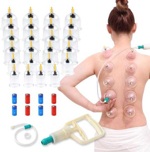 BASVII 24 Stück Schröpfgläser mit Vakuumpumpe, Schröpfgerät aus ABS-Material, Schröpfset mit 8 Magneten für Arme, Beine, Rücken, Schultern, Nacken, für Linderung Muskelermüdung und Rückenschmerzen