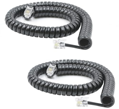 XANHAM Telephone Handset Cords Uncoiled 10 feet(Coiled 1.2 feet) with RJ9 4P4C Connectors Cable for Landline Phone, Black, 2 Pack, Universally Compatible, AV04805