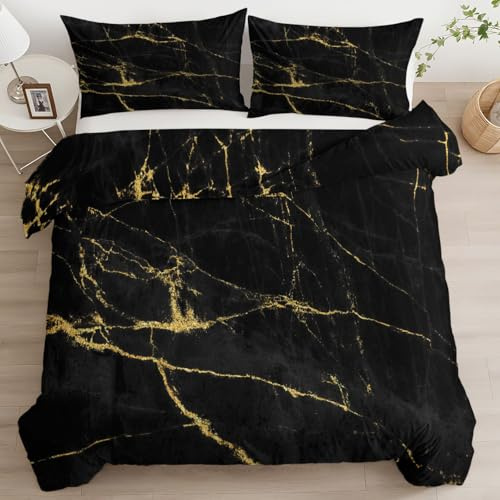 XCQHZYQ Bettwäsche 135x200 cm Luxus Marmor Schwarz Gold Bettbezug, Bettwäsche Set für Kinder Jungen Mädchen, Weich Bügelfrei Atmungsaktiv Microfaser Einzelbett Betten Set mit Reißverschluss