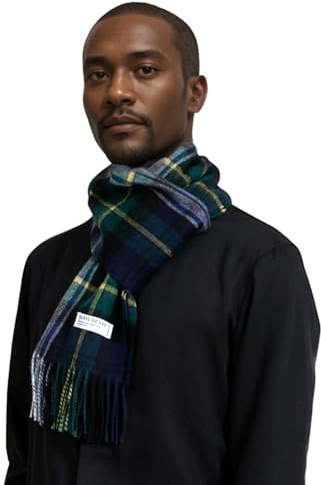 Basic Sense Tartan Check 100% Wool Scarf Mongolian Wool Scottish Checked Scarves, Green