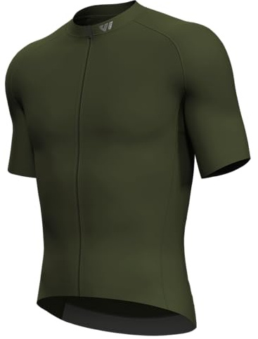 Lo.gas Radtrikot Herren Kurzarm, Rennrad Trikot Durchgehender Reißverschluss mit 3 Taschen, Olivgrün, XL