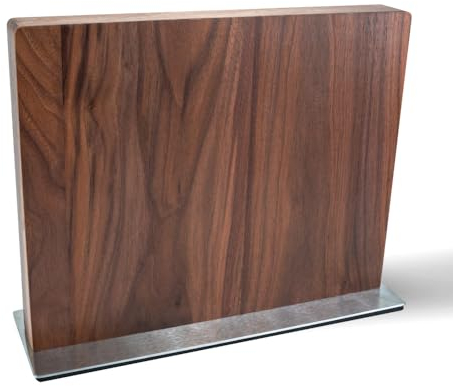 REAL WALNUT Knife Block - Magnetic Rack Featuring Dual Sided Powerful Magnets for Kitchen Knife and Kitchen Knife Set - Non-Slip Padded Base Magnetic Knife Holder