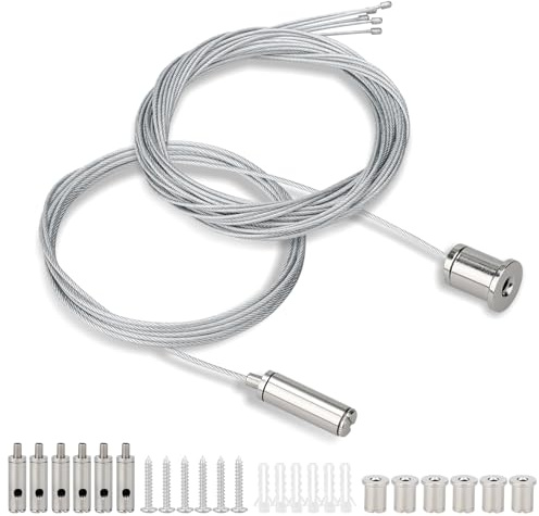 Kigniote 6 unidades de cuerda para colgar, juego de instalación de 1,5 mm × 2 m, ajustable, para colgar lámparas, tensor de cuerda de alambre, soporte de metal para techo, lámpara colgante LED | Ideal para LED/panel/lámpara de techo