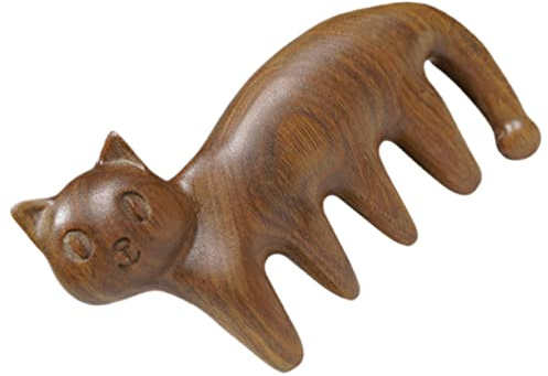 Beavorty Massage Comb Cat Shaped Head Scalp Massager Wooden Body Acupoint Massage Tool for Home Use Relaxation and Stress Relief