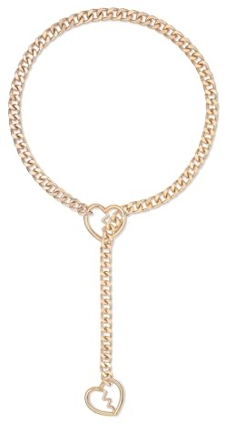 ADEMISHIA Damen Herz O-Ring Schieberkette Halskette, Punk Gothic Herzbrecher Kubanische Gliederkette Choker Verstellbare Gold Lariat Y-Halskette