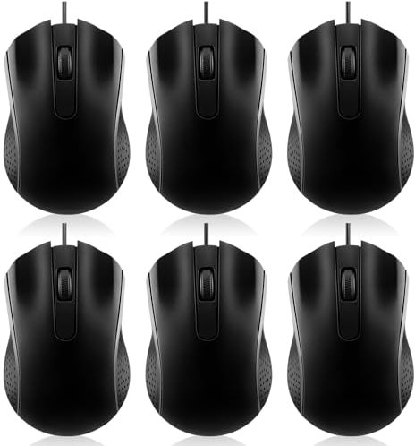 Tellegloww 6 Pcs Wired USB Computer Mouse Bulk 3 Button Corded Wired Mouse for Laptop Desktop Computer Mice for PC Office Home Supplies Operation Christmas Bulk(Black)