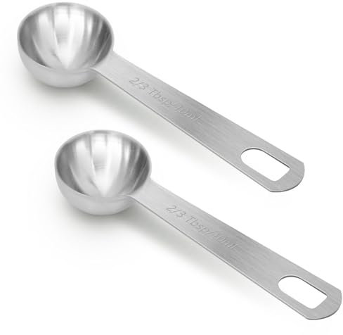 2 PCS 2 Teaspoon(10 mL | 10 cc | 2 Tsp | 2/3 Tablespoon) Stainless Steel Single Measuring Spoon, Easy to Use and Easy to Wash Metal Measuring Spoons Kitchen Gadgets for Cooking & Baking