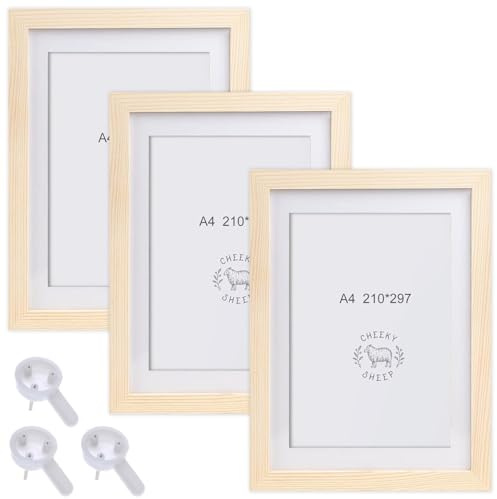 GOMETY Cornice portafoto formato A4: set di 3 cornici in legno, 21 x 30 cm, cornice in MDF DIN A4, cornice portafoto in plexiglass infrangibile, ideale per collage ritratti