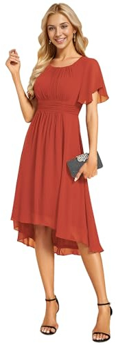 Ever-Pretty Vestidos De Fiesta para Mujer Una Línea Vestido Elegante Aanga Corta Alto-Bajo Naranja 44