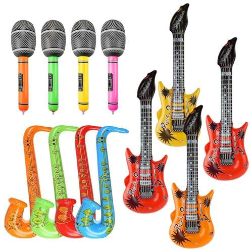 12pcs Inflatable Guitar Saxophone Microphone Balloon Set, Inflatable Party Props Rock Star Toy, Fun Musical Instruments Accessories for Adult Kids Fancy Dress Favors Photo Booth Props Party Decor (A)