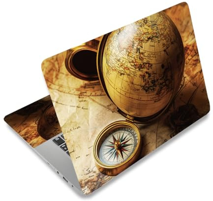 PLIGREAT Laptop Skin Aufkleber Aufkleber Passend für 12 13 13,3 14 15 Zoll Laptop Universal Vintage Kompass Stil Notebook Aquarell Kunst Schutz Netbook PC Cover Aufkleber Aufkleber