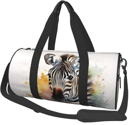 Sporttasche für Damen und Herren, Reisetasche, niedliches Zebra-Aquarell, Wochenendtasche, Segeltuch, Handgepäcktasche für Reisen, Schwimmen, Fitness, Workout, Sport, Seesack, Schwarz, Einheitsgröße,