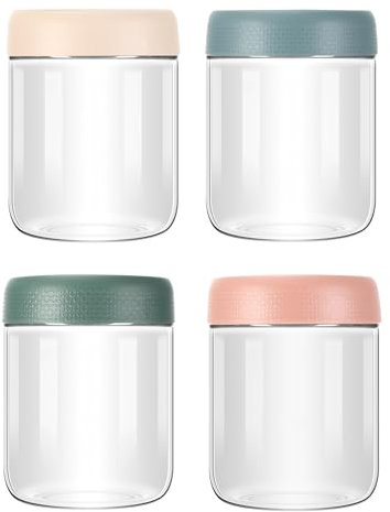 Zikenis Overnight Oats Lot de 4 bocaux de 500 ml avec couvercle à visser pour confiture maison, chutney, yaourt, pudding, aliments pour bébé, comme boîtes Mason Jar Meal Prep