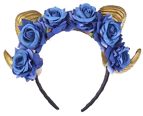 Veemoon Simulation Rose Horns Headband Comfortable Floral Hair Accessory for Halloween Parties Festivals and Costume Events Stylish Animal-themed Headpiece Fit