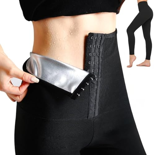 Sauna Pants Women Slimming Sauna Effect Sports Leggings High Waist Slimming Leggings Women Push Up Slimming Suit Sweat Slimming Pants Anti-Cellulite Yoga Running Fitness, Black, XL