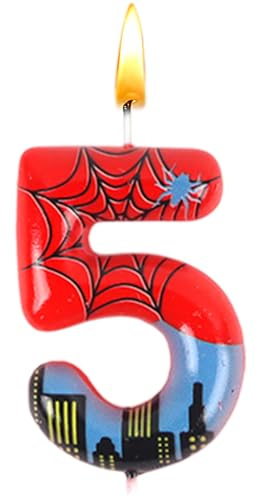 Vela de Cumpleaños Spider, Vela de Número 5 Spider, Velas para Pastel, Cake Topper, Decoración Tarta, Cumpleaños para Niños Niñas, Artículos para Fiestas, Baby Showers, Fiestas Infantiles