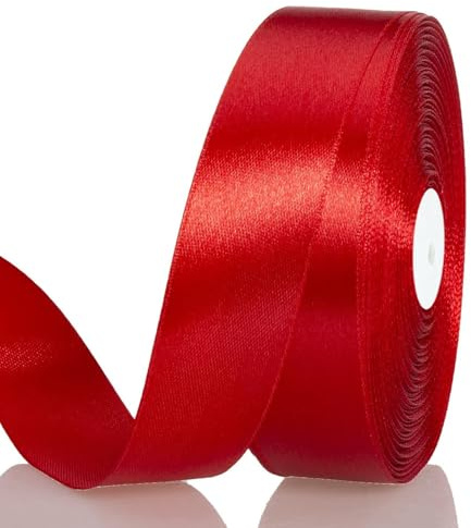 Satinband Rot 25 mm Breit Schleifenband, 91 Meters Geschenkband Stoffband Satin Dekoband Seidenband zum Basteln, Geschenkverpackung, Kunsthandwerk, Geburtstag Hochzeit Taufe Weihnachten Dekoration