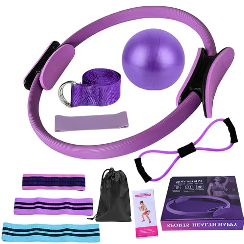 YANGUN 11 Articoli Kit Pilates, Set Pilates, Kit Yoga per l'allenamento A Casa, Set di Anelli E Palline, Fasce di Resistenza E Molto Altro Ancora, Perfette per Attrezzature Domestiche Yoga (Purple)