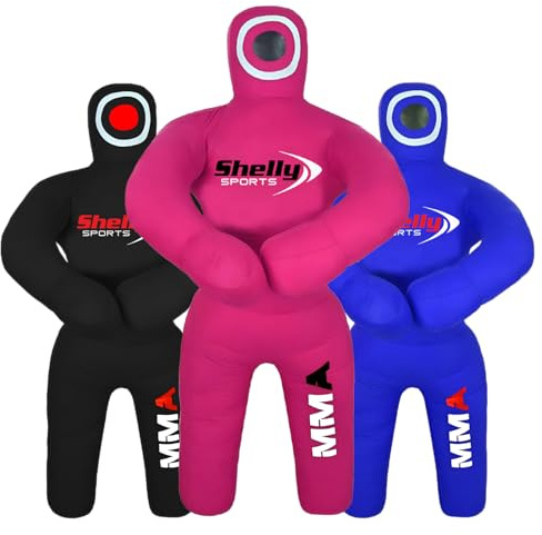 Shelly MMA Brottningsdummy för barn BJJ boxningssäck brottningskompisar brasiliansk JIU Jitsu stående position dummy kampsport boxning karate träningsdummies (47 tum/4 fot) OFYLLD (rosa)