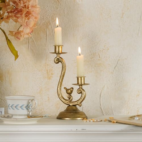NIKKY HOME Gold Bird Candelabra Candle Holders Centerpieces for Tables, Vintage Metal Taper Candlesticks Holder Fireplace Mantle Decor
