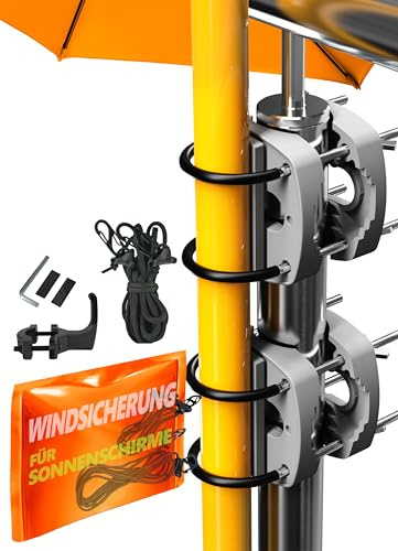 4happy 2 x Sonnenschirmhalter Balkongeländer + Windsicherung, Anthrazit | Sonnenschirm Balkon Halterung mit Windsicherung - Schirmhalterung Balkongeländer als balkonhalterung für sonnenschirme