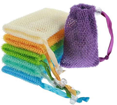 6 Stück Seifensäckchen Mit Kordelzug Seifenbeutel für Feste Seifenschrubberbeutel Seifennetz Seifensack zum Duschen Dusche Doppelschicht Dickenschaumnetz Seifensparer für Aufschäumen Und Trocknen