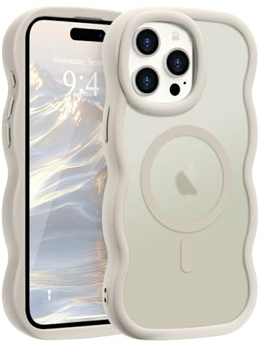 Pepmune Magnetic for iPhone 15 Pro Case Translucent Matte | Compatible with Magsafe,Cute Curly Wave Frame Phone Case,Soft TPU Bumper Slim Fit Shockproof Protective Cover for Men-Stone