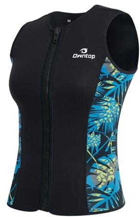 Owntop våtdräkt topp män kvinnor | 3 mm termisk ärmlös neoprenväst | våtdräktsjacka | varm bekväm | Surfing snorkling simning dykning | svart & grön XL