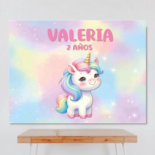 Cartel Personalizado Unicornio, 100x80 cm, Pancarta Cumpleaños, Decoracion Unicornio