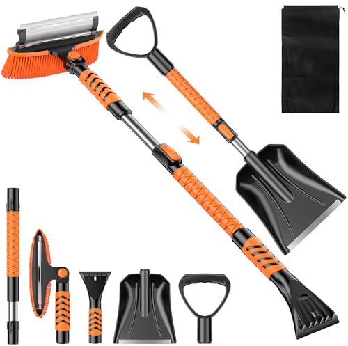 Wikihhome 42 Ice Scraper and Extendable Snow Brush, Detachable Snow Scraper, Emergency Snow Shovel with Foam Grip and 180° Pivoting Brush Head for Car Windshield, Car Auto Truck SUV, Vehicle