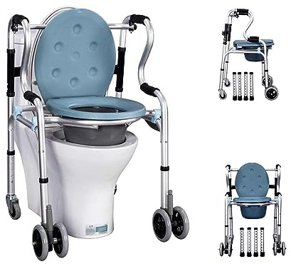Toilettenstuhl mit rollen Toilettenstuhl Faltbar für Senioren dusch und toilettenstuhl fahrbar Premium-Toilette Höhenverstellbar leicht zu reinigender Spezialdichtung Toilettenrollstuhl/Duschstuhl