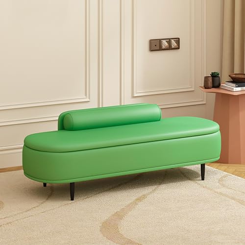 Moderne Sitzbank, gepolsterter Kunstlederhocker mit Rückenlehne, Schuhregal aus Massivholz, für Schlafzimmer, Wohnzimmer, Eingangsbereich, Ankleidezimmer, Büro (80 x 45 x 42 cm, Grün)