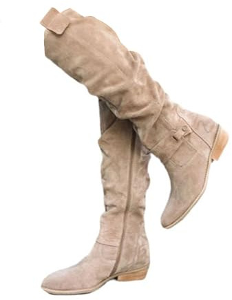 Edelaura Stivali Lunghi Eleganti da Donna in Pelle Scamosciata con Tacco a Blocco Basso Stivali Invernali Stile Western Cowboy Al Ginocchio con Cerniera Casual Monocromatici