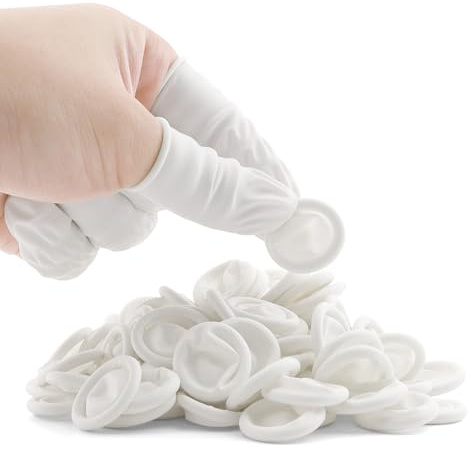 100 Stück Fingerlinge aus Latex,Antistatische Fingerschutz,Wasserdicht Fingerabdeckung,Fingerverbände,Fingerkuppenschutz,für Kosmetik Reinigung Reparatur Lebensmittelkontakt (Weiß)