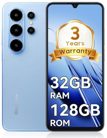 Blackview Wave10 Sim-free & Unlocked Mobile Phones, 3-Year Warrant, Android 16 Phone, 6.88 120Hz, 32GB+128GB Unlocked Phone, 32MP+13MP Smart Phones, Fingerprint, Bluetooth 5.2, Blue