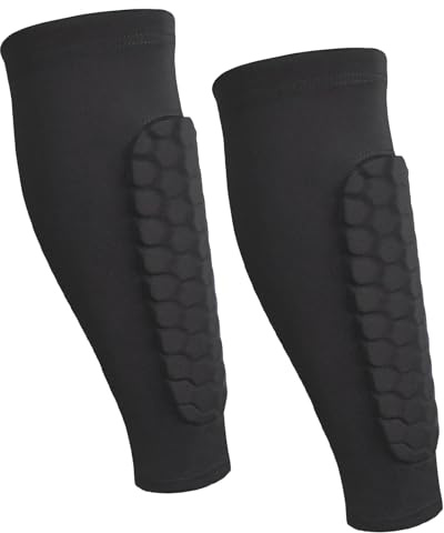 Shin Pads Sleeves for Kids – Small Size Honeycomb Guards Protection with Compression Support – Football Soccer Hockey Shin Sleeves for Boys Girls Children – Sports Safety Gear for Youth Ages 5-15