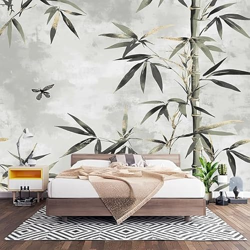 Fotomurales Decorativos PatróN de LibéLula Del Bosque de Bambú Papel Pintado Pared 200x140 cm Gris Claro Papel Pintado Tejido No Tejido Decoración de Pared, Salones, Habitaciones Moderna Fotográfico