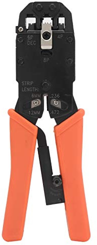Pinza crimpatrice arancione per cavi, acciaio al carbonio resistente, con 8P / 6P / 4P porta crimpatrice - Strumento manuale ergonomico per crimpatura telecomunicazioni e cablagg