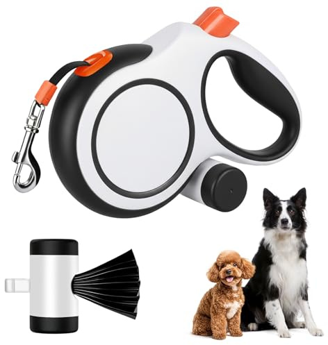Ecofocet Correa Perro Extensible 8 Metros, 360°Antienredos | Correa Retráctil con Bolsas Higiénicas y Portabolsa, Mango Ergonómico, para Perros Pequeños, Medianos y Grandes hasta 50Kg