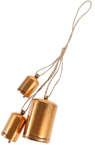 Garneck Campana de Vaca Dorada de Metal Cuerda de Cáñamo Resistente y Diseño Rústico Vintage para Decoración del Hogar y Ambiente Retro