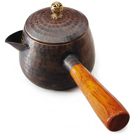 Turkisk tekanna med elektrisk spis, 400 ml tjock koppar kaffebryggare set med trähandtag, brun