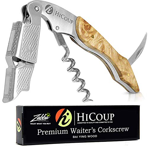 Hicoup Wine Opener - Professional Corkscrews for Wine Bottles w/Foil Cutter and Cap Remover - Manual Wine Key for Servers, Waiters, Bartenders and Home Use - Wood, Bai Ying
