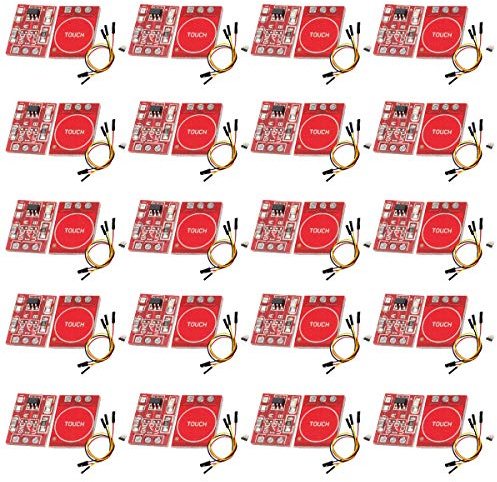 YOUMILE 20 Set TTP223 Módulo de autobloqueo de botón de interruptor táctil capacitivo para Arduino con encabezado de 30 pines Línea Dupont negra, amarilla y roja