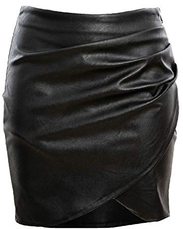 Toocool - Minigonna Donna Gonna Pelle Sintetica Portafoglio arricciata Zip JL-2557 [L,Nero]