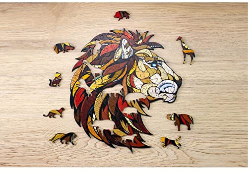 EWA Eco-Wood-Art - Löwe - Farbige Holzpuzzle für Jugendliche und Erwachsene - DIY-Bausatz, Selbstmontage, kein Kleber erforderlich - 100 Stück