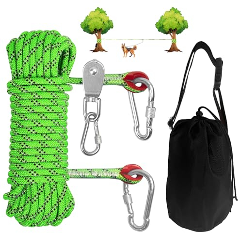 Dog Camping Essentials - Sistema de carrito portátil de 50 pies, correa de campamento para perros de hasta 200 libras, color verde