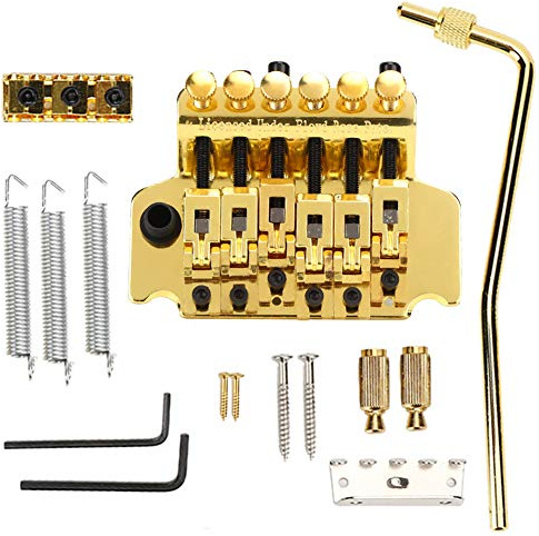 E-Gitarren Tremolo Steg System, Double Locking Gitarren Tremolo Bridge Brücke mit Sicherungsmutter, 6 Schraube Vibrato Bridge Ersatz für Vintage Narrow Spacing Strat ST E-Gitarre Zubehör(Gold)